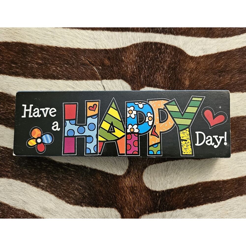 Signed! 2012 Romero Britto "Have a HAPPY Day!" Decorative Block Pop Art